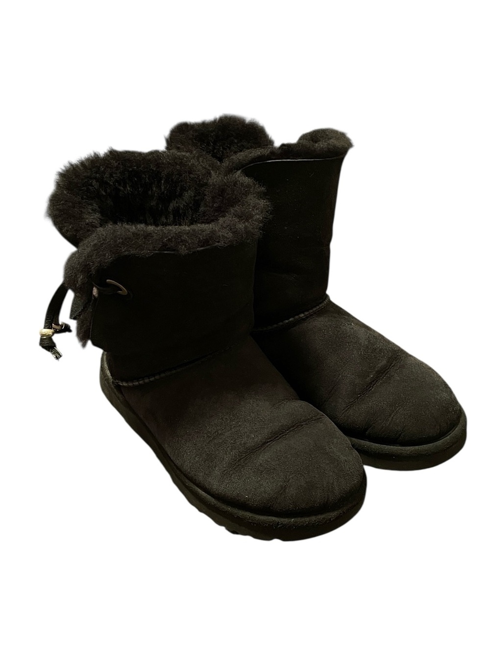 UGG Women's Black Suede Maia Ankle Side Adjustable Charm Boots Size 8